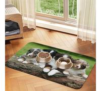 Australian Shepherd Small Puppies Quartet,Waterproof Pet Feeding Mat,Cat Dog Placemats for Food and Water, PU Leather Food Mats,40x60cm