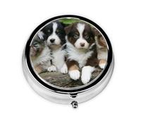 Australian Shepherd Small Puppies QuartetMeta Pill Box 3 Compartment Medicine Case,Portable Organizer