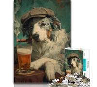 Australian Shepherd Smoking Jigsaw Puzzles for Adults 1000,for Educational Game Challenge Toy for Is Ideal As A Gift for The Whole Family 38x26cm