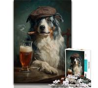 Australian Shepherd Smoking Jigsaw Puzzles for Adults 1000 Piece Puzzle,Challenging To Complete But Fun And Humorous Educational Game for Birthday 38x26cm