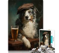 Australian Shepherd Smoking Jigsaws Puzzles 1000 Pieces for Teenagers Gifts,Decompressing Intellectual Educational Toy Birthday Present,Gifts,Wall Art (75x50cm)