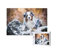 Australian Shepherd Snow Winter Beautiful Dogs,1000 Pieces Wooden Jigsaw Family Game Jigsaw Puzzles for Adults Teens Home Decor