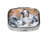 Australian Shepherd Snow Winter Beautiful Dogs,Meta Pill Box 2 Compartment Medicine Case,Portable Organizer
