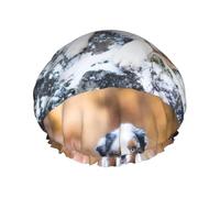 Australian Shepherd Snow Winter Beautiful Dogs,Shower Cap Nightcap Double Layer Waterproof Elastic Bath Cap Reusable Hair Cap