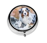 Australian Shepherd Snow Winter Beautiful DogsMeta Pill Box 3 Compartment Medicine Case,Portable Organizer