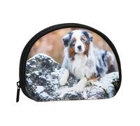 Australian Shepherd Snow Winter Beautiful DogsSmall Makeup Sanitary Napkin Storage Bag,Women's Cosmetic Coin Purse