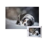 Australian Shepherd Winter Snow White Gray Dogs,1000 Pieces Wooden Jigsaw Family Game Jigsaw Puzzles for Adults Teens Home Decor