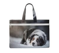 Australian Shepherd Winter Snow White Gray Dogs,Canvas Document Bag Zipper File Tote Bag Handbag Briefcase for School Office