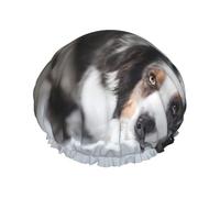 Australian Shepherd Winter Snow White Gray Dogs Double Layer Elastic Waterproof Shower Cap Reusable Bath Cap