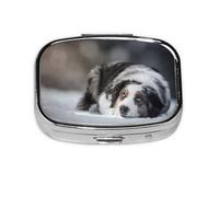 Australian Shepherd Winter Snow White Gray Dogs,Meta Pill Box 2 Compartment Medicine Case,Portable Organizer,Rectangle Meta Portable Organizer Pill Box 724 Compartment Medicine Case