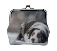 Australian Shepherd Winter Snow White Gray Dogs, PU Leather Coin Purse, Small Wallets, Change Pouch with Kiss Lock Clasp Buckle, Change Purse