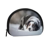 Australian Shepherd Winter Snow White Gray DogsSmall Makeup Sanitary Napkin Storage Bag,Women's Cosmetic Coin Purse