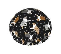 Australian Shepherds And Paw Waterproof Shower Cap,Elastic Bathing Hair Cap Environmental Protection Hair Bath Caps, Double WaterproofBathing Shower Hat