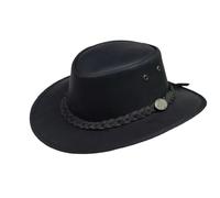 Australian Style Western Cowboy Black Real Leather Bush Outback Hat - Durable and Stylish, Unisex, Adjustable Fit (UK, Alpha, XL, Black)