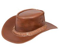Australian Tan Western Style Cowboy Outback Real Leather Aussie Bush Hat L