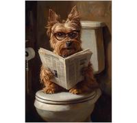Australian Terrier on Toilet Jigsaw Puzzle 1000 Pieces for Adults - Quirky Dog Reading Newpaper with Glasses - Best Dog Bathroom Decor Puzzles