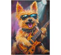 Australian Terrier Rock Star Jigsaw Puzzle 1000 Pieces for Adults - Musician Dog Playing Guitar on Stage - Decor Puzzles For Music Enthusiasts