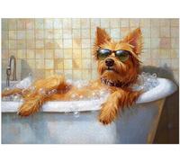 Australian Terrier Taking Bubble Bath Jigsaw Puzzle 1000 Pieces for Adults - Terrier on a Bathtub in Bathroom - Pet Shower Decor Puzzles
