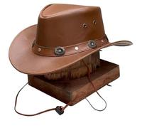 Australian Western Style Tan Bush Hat Leather Cowboy with Leather Band Concho Party Hat (UK, Alpha, M, tan)