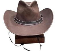 Australian Western Texan Outback Unisex Cowboy Brown Leather Hat with Wide Adjustable Brim (UK, Alpha, XXL, Brown)