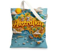 Australian Wildlife Canvas Tote Bags, Cute Animal Pattern Reusable Grocery Bags, Fun Tropical Lightweight Washable Shoulder, Blue, 13x15 Inch