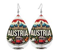 Austria Castle Flowers Music Teardrop Leather Earrings Ladies Print Pendant With Hook Fashion Vintage Party Daily Wear