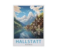 Austria Hallstatt Vintage Travel Poster,Vintage Tin Signs Funny Metal Tin Sign Wall Art Garden House Plaque for Bathroom Kitchen Cafe Wall Halloween Christmas Decor-yV1297(8x12Inch)