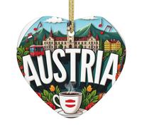 Austria Landmarks Music Coffe Christmas Tree Ceramic Hanging Heart Shaped Ornament Pendant Holiday Party Home Decor