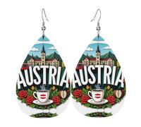 Austria Landmarks Music Coffe Teardrop Leather Earrings Ladies Print Pendant With Hook Fashion Vintage Party Daily Wear