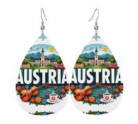 Austria Landscape With Music Teardrop Leather Earrings Ladies Print Pendant With Hook Fashion Vintage Party Daily Wear