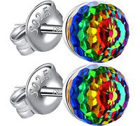 Austrian Crystal Earrings 925 Sterling Silver Colorful Crystal Ball Stud Earrings Geometric Disco Jewelry for Women