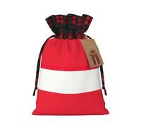 Austrian Flag Print Festive Plaid Gift Bag, Candy Bag, Drawstring Burlap Pouch For Holiday Presents Favor-M