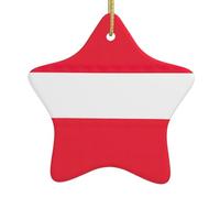 Austrian Flag Printing Christmas Ornaments, Ceramic Star Design With String For Holiday, Star Christmas Decorations