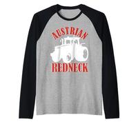 Austrian Redneck Alpine Style with Tractor Beer & Mullet Raglan Baseball Tee