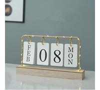 AUSTUFF Flip Wooden Perpetual Calendar Metal Desk Calendar 2023-2024 For Daily Office Home Decor Monthly Weekly Year Planner Standing Kitchen Desk Decor Calendar White color