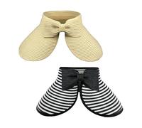 AUSUAYA Beach Hats for Women Packable, Folding Straw Sun Hat with Wide Brim & Ponytail for UV Protection & Summer Travel GB-SM01 (Y - 2 Packs - Beiges, Black Stripe)