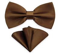AUSUAYA Bow Tie for Men, Boy Pre-Tied Bowtie Clip On for Formal Tuxedo & Wedding Party or Back to School Office GB-MBT3 (Bow Tie & Pocket Square Set, Brown)