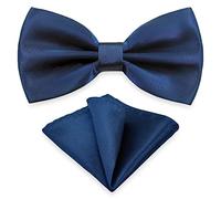 AUSUAYA Bow Tie for Men, Boy Pre-Tied Bowtie Clip On for Formal Tuxedo & Wedding Party or Back to School Office GB-MBT3 (Bow Tie & Pocket Square Set, Navy)