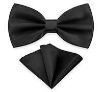 AUSUAYA Bow Tie for Men, Boy Pre-Tied Bowtie Clip On for Formal Tuxedo & Wedding Party or Back to School Office GB-MBT3 (Bow Tie & Pocket Square Set, Black)
