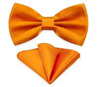 AUSUAYA Bow Tie for Men, Boy Pre-Tied Bowtie Clip On for Formal Tuxedo & Wedding Party or Back to School Office GB-MBT3 (Bow Tie & Pocket Square Set, Orange)
