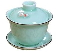 AUSUAYA Gaiwan Tea Set, GAI Wan Tea Cup for Chinese Gong Fu Tea Ceremony to Brew Loose Oolong or Black & Green Flower Tea UK-GW-1 (Fish)