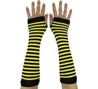 AUSUAYA Ladies Long Striped Fingerless Warm Gloves Winter Leg Warmers for Punk Rock/Cosplay/Goth Party itWM-S-G5, yellow and black, One Size