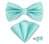 AUSUAYA Men's Bow Tie with Pocket Square and Cufflinks, Adjustable Bow Tie with Pocket Square for Wedding Party M-B-TI9, turquoise, One Size
