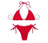 AUSUAYA Sexy Fluffy Bikini Set Women's 2-Piece Faux Fur Triangle Bikini with Removable Plush Clubwear & Festival D1E-F-B, red, M