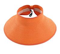 AUSUAYA Women Foldable Sun Protection Straw Visor, Roll Up Wide Brim Packable Beach Hat with Ponytail Hole for Travel GB- SM01 (Orange)