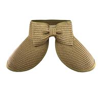 AUSUAYA Women Foldable Sun Protection Straw Visor, Roll Up Wide Brim Packable Beach Hat with Ponytail Hole for Travel GB- SM01 (Beige)