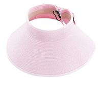 AUSUAYA Women Foldable Sun Protection Straw Visor, Roll Up Wide Brim Packable Beach Hat with Ponytail Hole for Travel GB- SM01 (Pink)