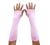 AUSUAYA Women Striped Long Fingerless Warm Gloves, Winter Arm Warmers For Punk Rock/Cosplay/Goth Party WM-S-G5 (White and Pink Striped)