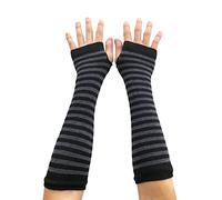 AUSUAYA Women Striped Long Fingerless Warm Gloves, Winter Arm Warmers For Punk Rock/Cosplay/Goth Party WM-S-G5 (Black and Deep Grey Striped)