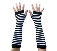 AUSUAYA Women Striped Long Fingerless Warm Gloves, Winter Arm Warmers For Punk Rock/Cosplay/Goth Party WM-S-G5 (Black and White Striped)